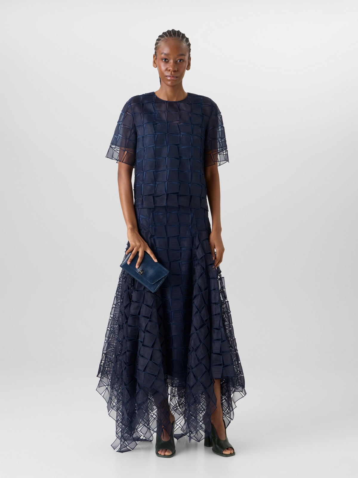 Designer Trapezoid Organza Handkerchief Skirt - navy #editorial