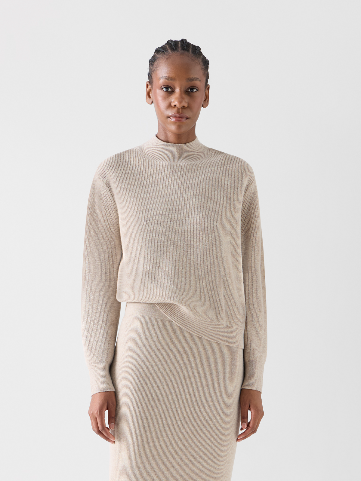 Designer Wool Cashmere Mock Neck Sweater - beige #editorial