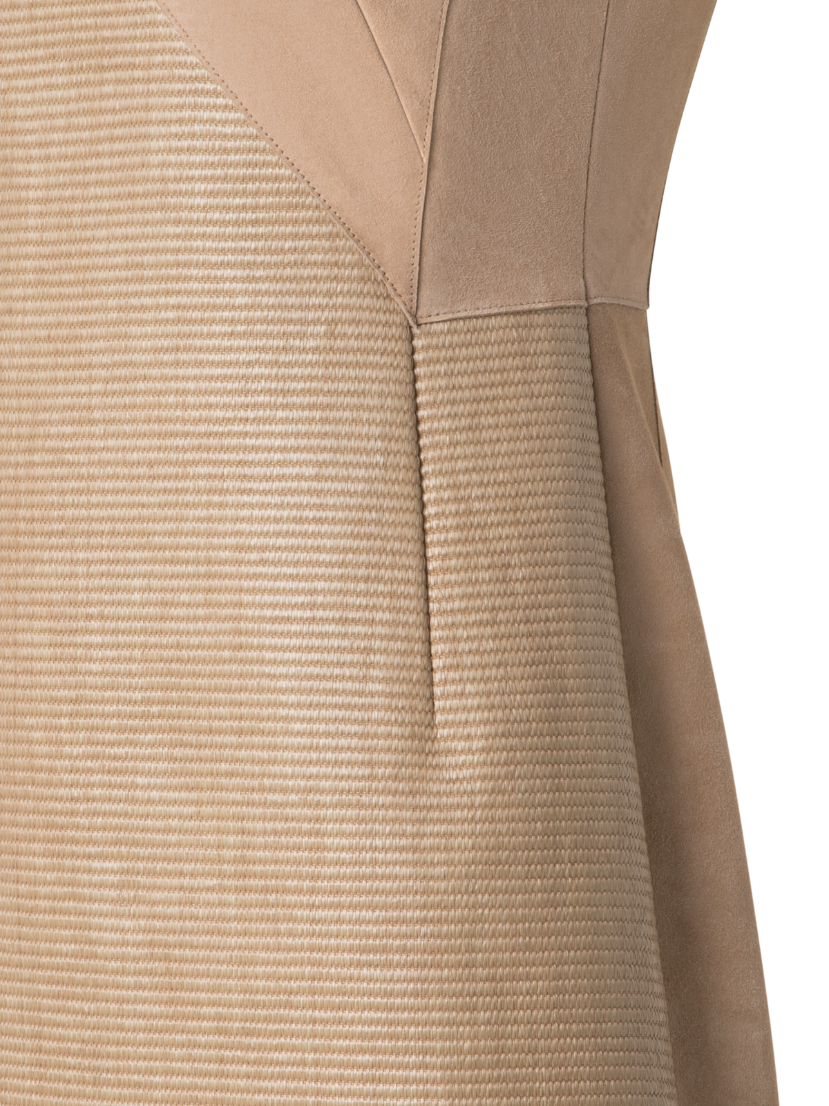 Designer Soft Cotton Raffia and Suede Leather Dress - beige