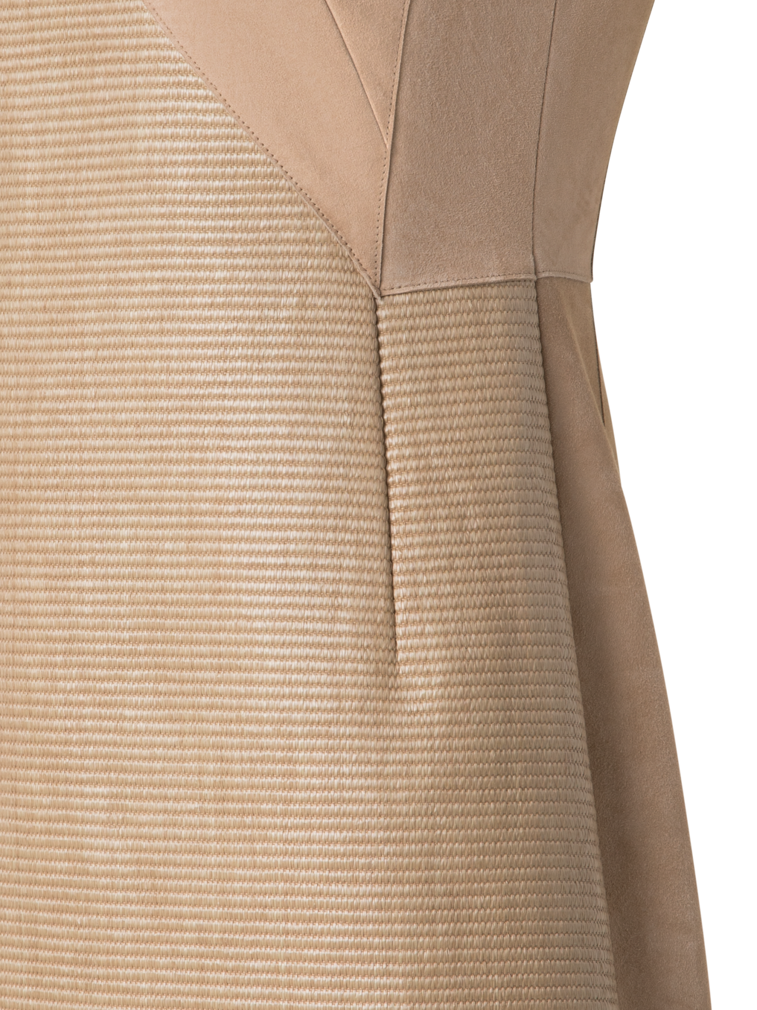 Designer Soft Cotton Raffia and Suede Leather Dress - beige