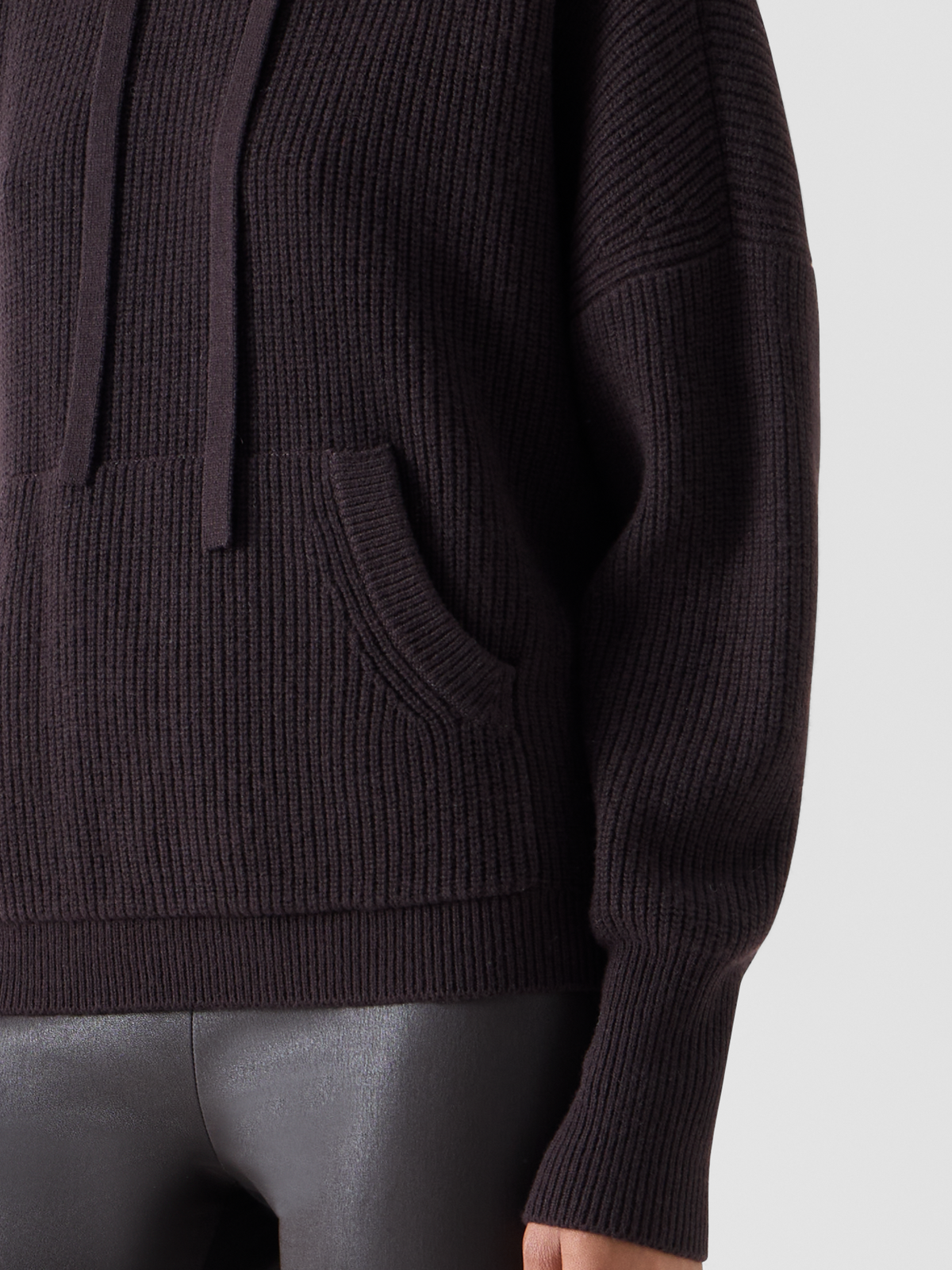 Designer Wool Cashmere Hoodie with Front Pocket - brown 