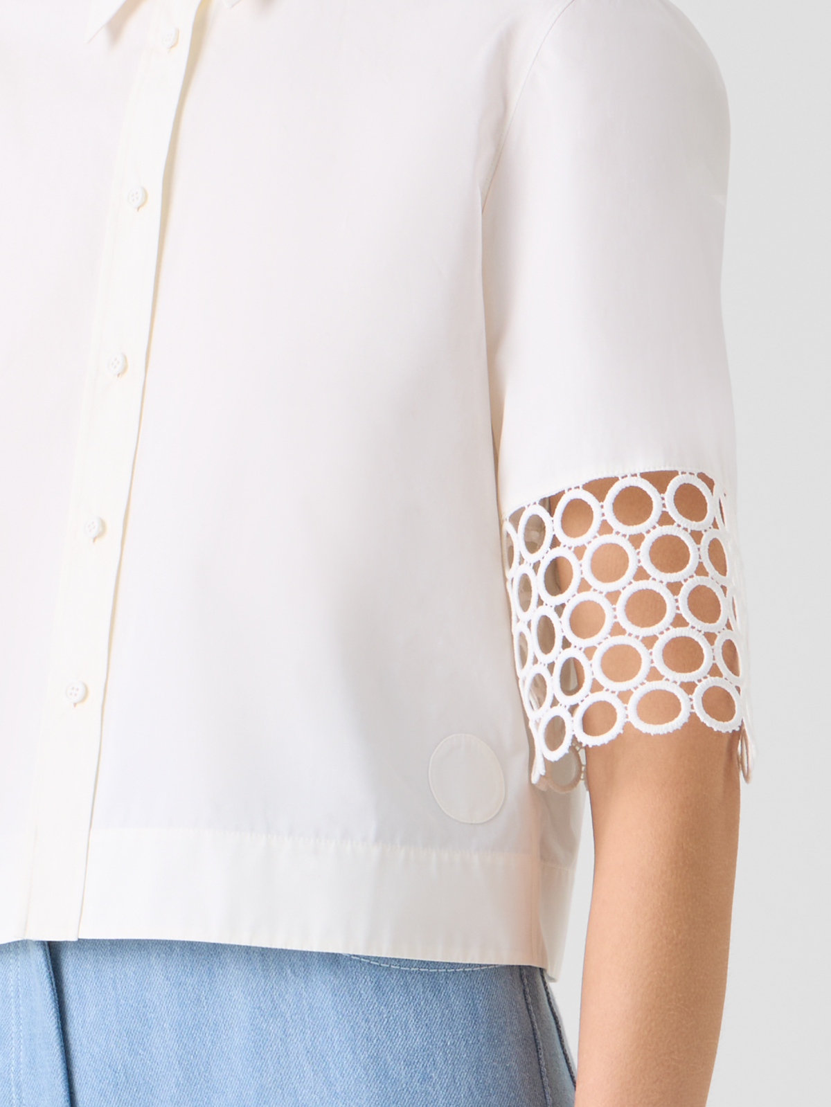 Designer Cotton Boxy Blouse with Eyelet Guipure - white #editorial