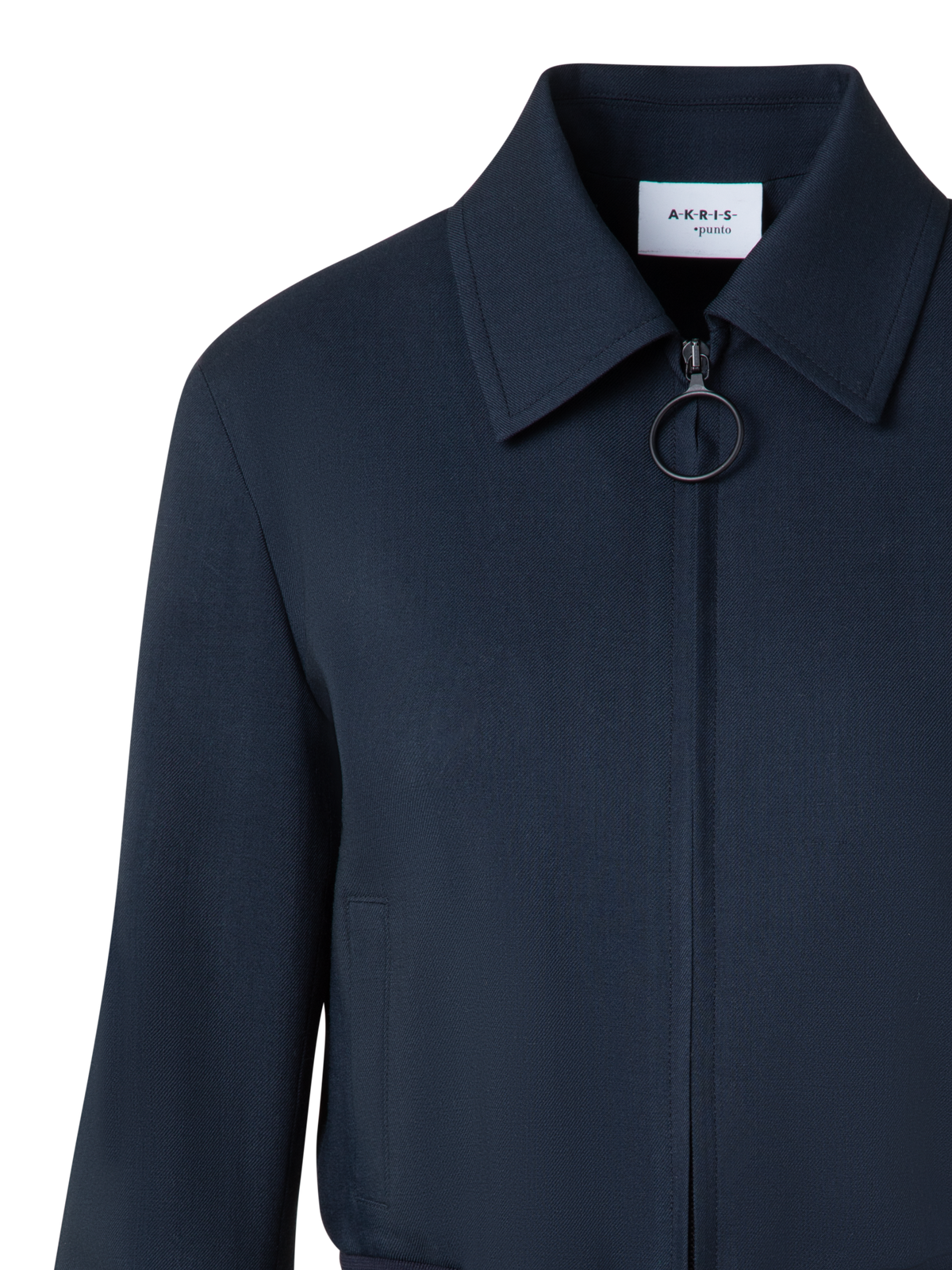 Designer Cropped Bomber Jacket in Cool Wool - navy - blue