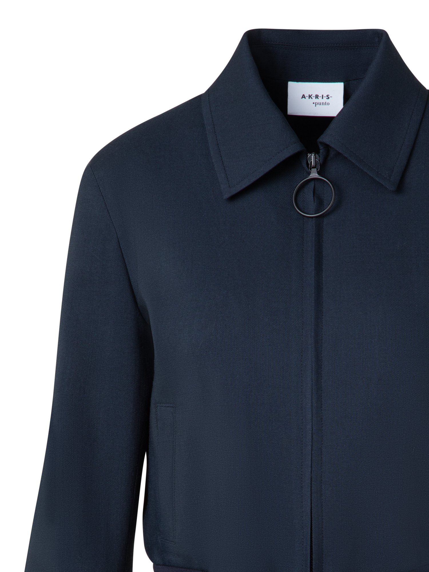 Designer Cropped Bomber Jacket in Cool Wool - navy - blue