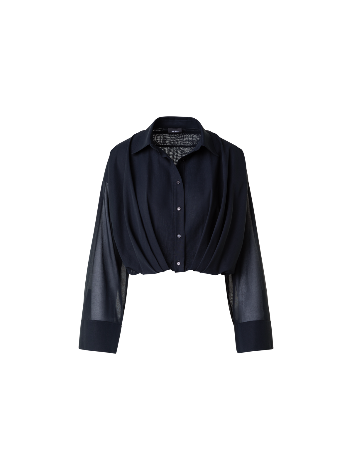 Designer Short Cotton Voile Blouse with Wide Sleeves - black
