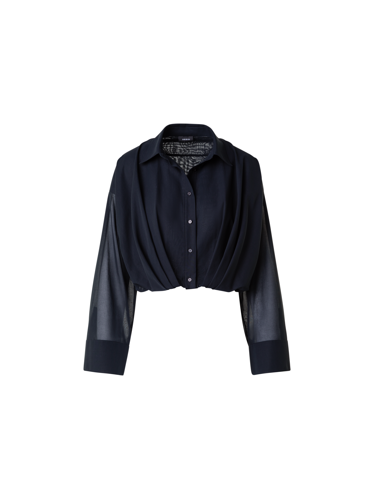 Designer Short Cotton Voile Blouse with Wide Sleeves - black
