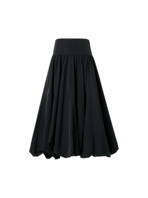 Designer Flounced Midi Taffeta Skirt - black