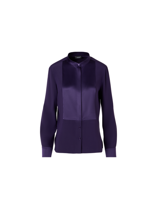 Designer Long-Sleeve Stretch-Silk Blouse - purple