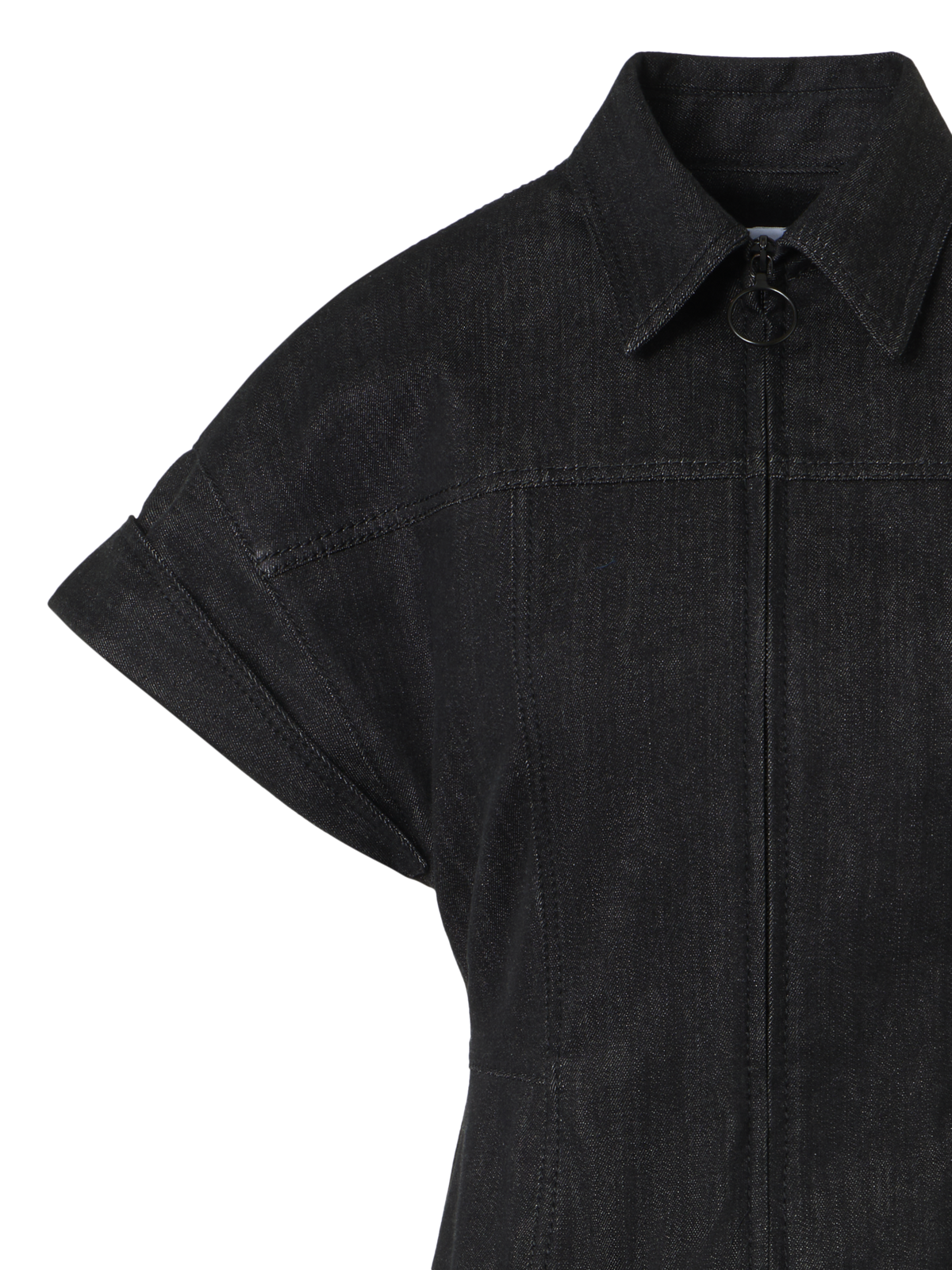 Designer Fitted Cotton Stretch Denim Dress - black