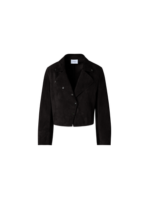 Designer Bracelet-Sleeve Suede Leather Short Jacket - black