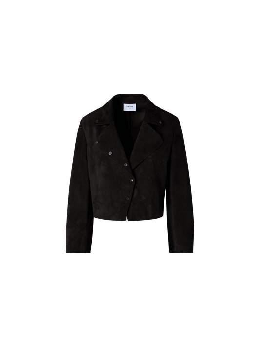 Designer Bracelet-Sleeve Suede Leather Short Jacket - black