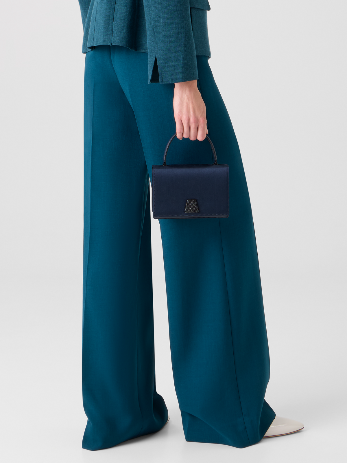 Designer Fiyuki High Waist Pants in Wool Double-Face - green #editorial