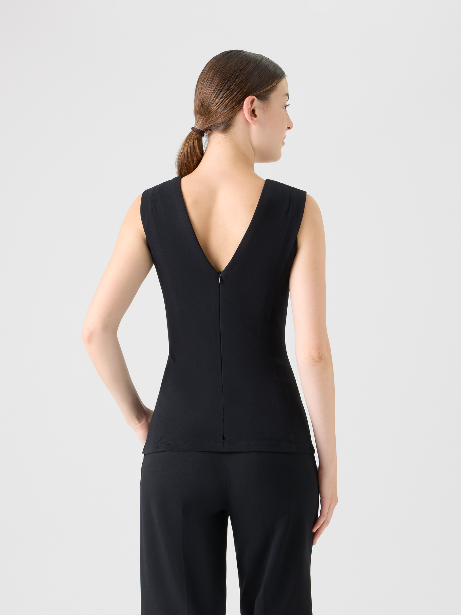 Designer V-Neck Top in Signature Jersey - black 