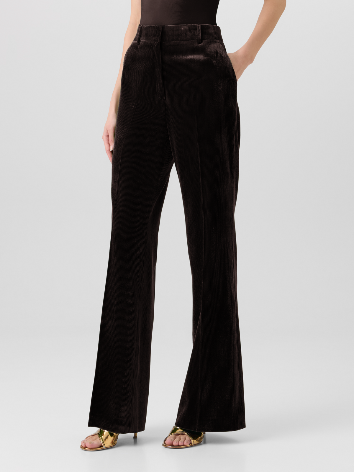 Designer Wide Leg Pants in Fluid Corduroy - brown 