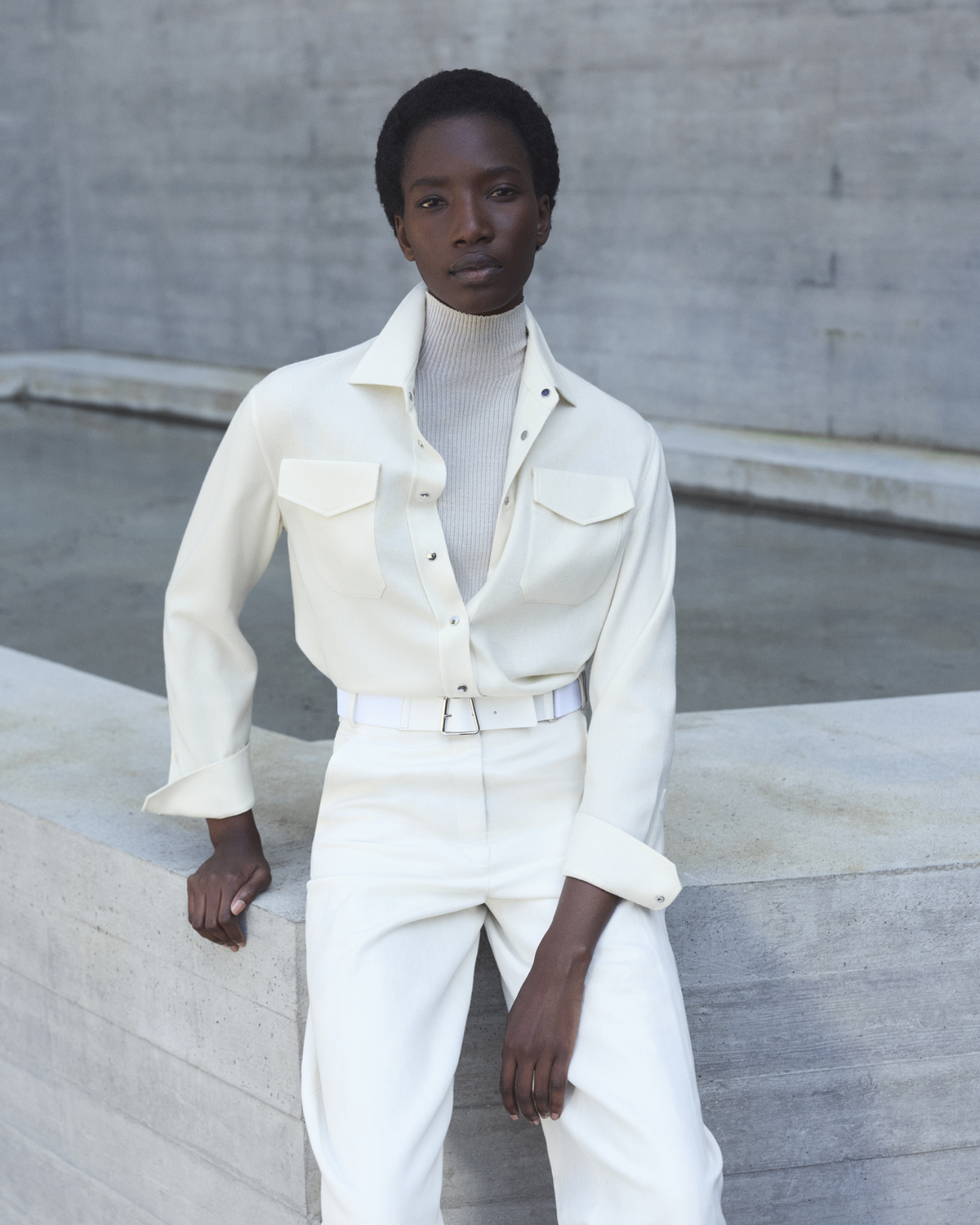 Designer Shirt Blouse in Panama Cashmere - neutral - ecru - white #editorial