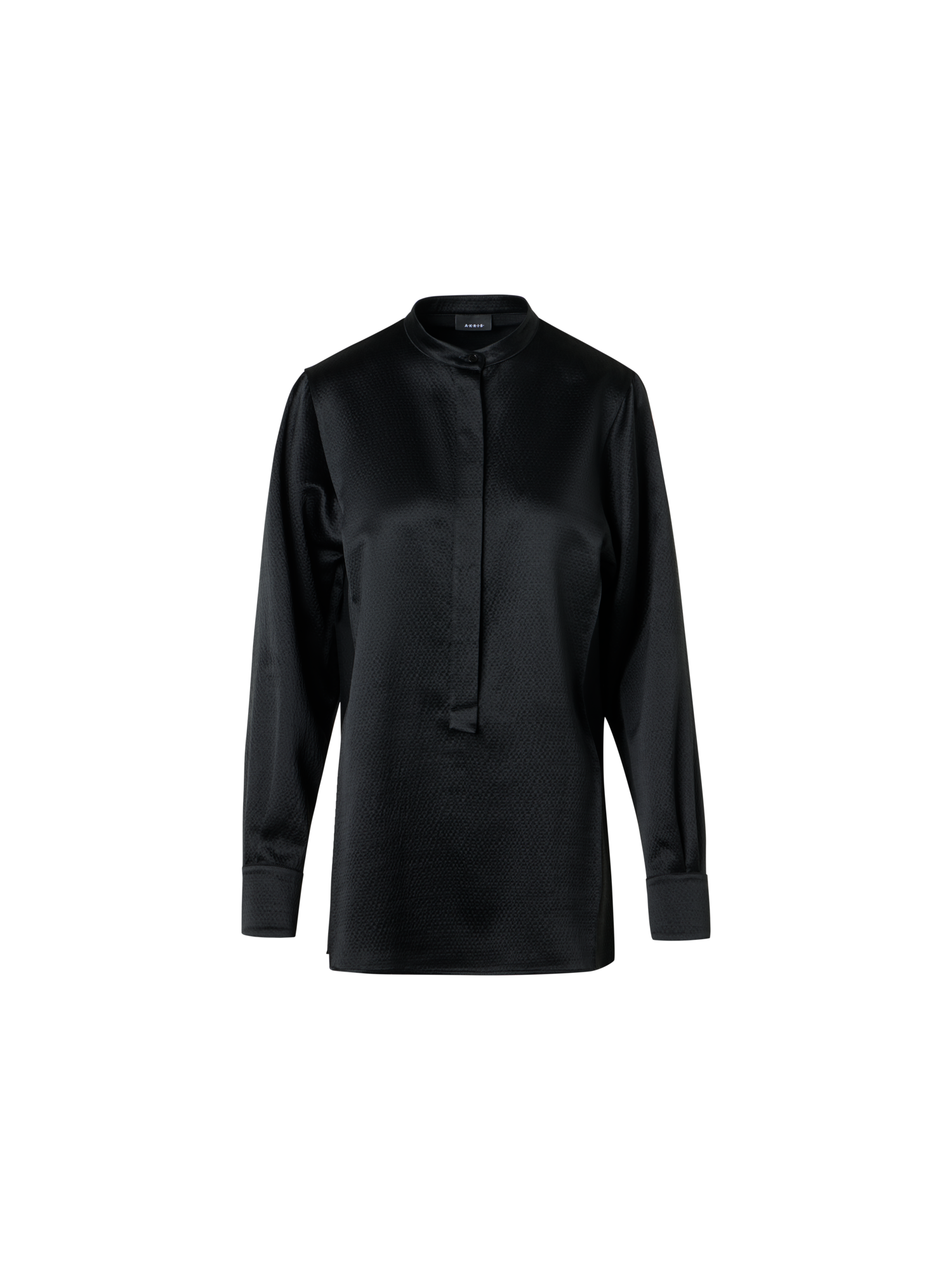 Designer Sleek Tunic Blouse in Hammered Silk Wool Satin - black