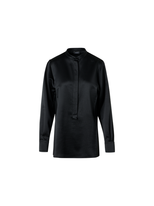 Designer Sleek Tunic Blouse in Hammered Silk Wool Satin - black
