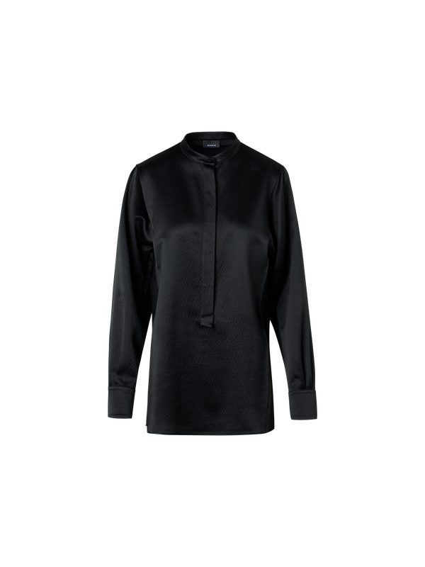 Designer Sleek Tunic Blouse in Hammered Silk Wool Satin - black