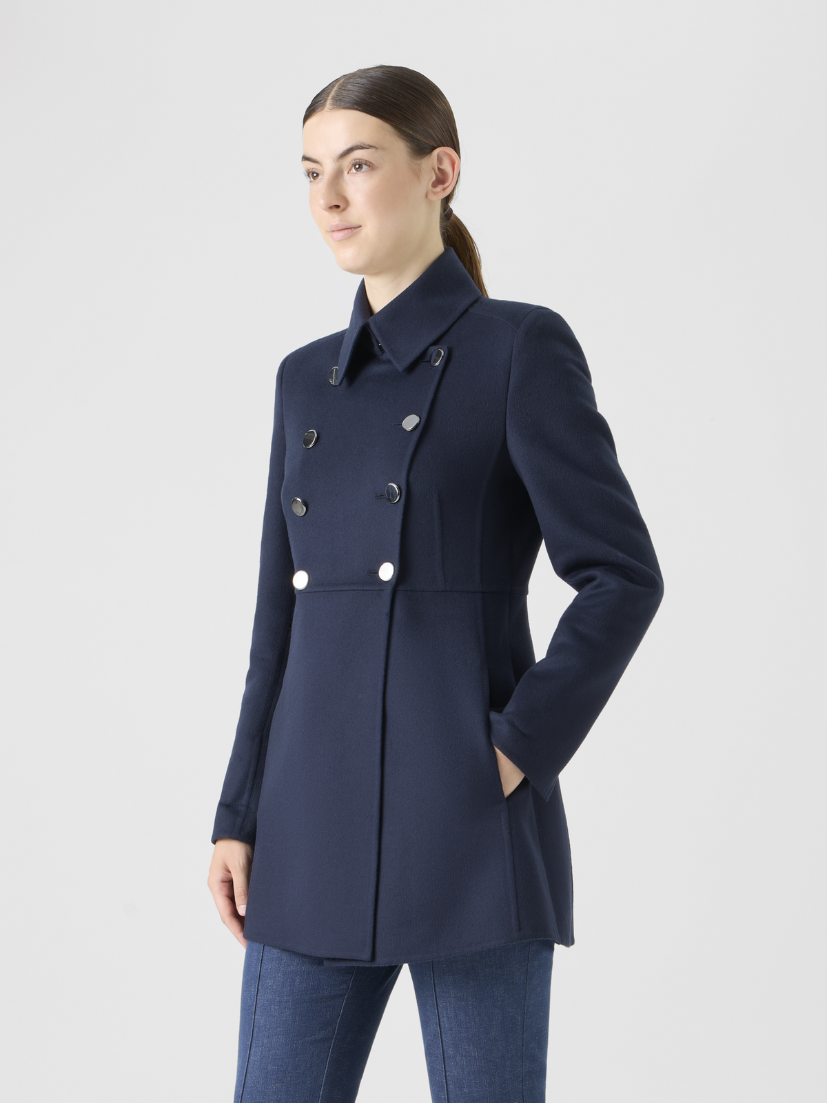 Designer Wool Double-Face Short Coat - navy #editorial