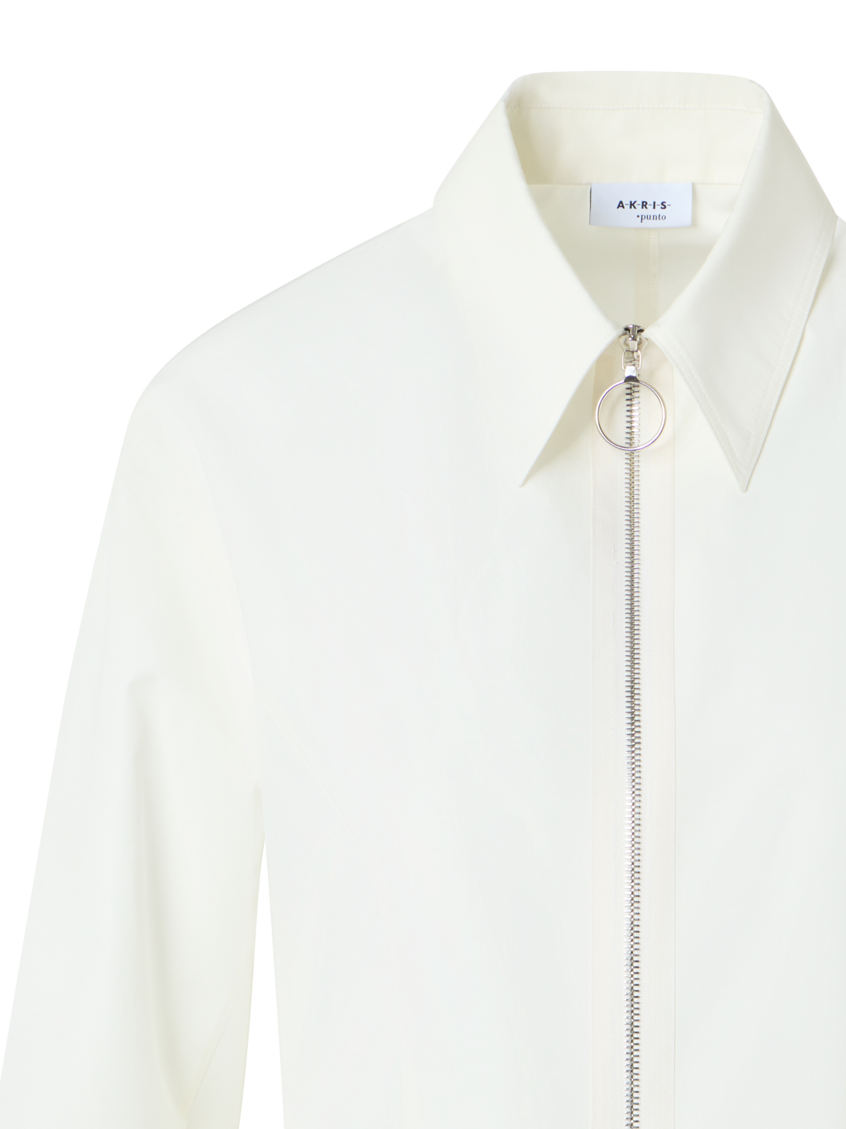 Designer Cinched Cotton Poplin Zip Blouse - ecru