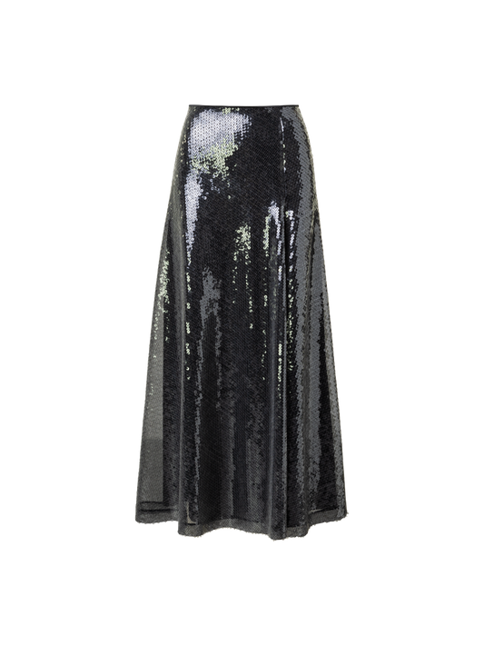 Designer Liquid Sequins Midi Skirt - black