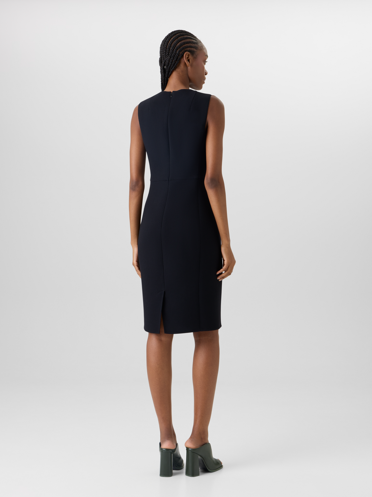 Designer Sleeveless Wool-Crêpe Double-Face Sheath Dress - black #editorial