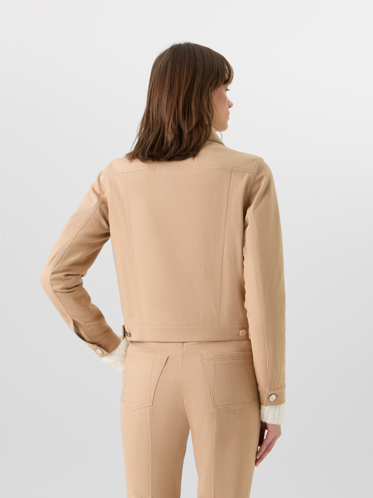 Designer Hilbert Short Jacket in Stretch-Cotton Denim - beige #editorial
