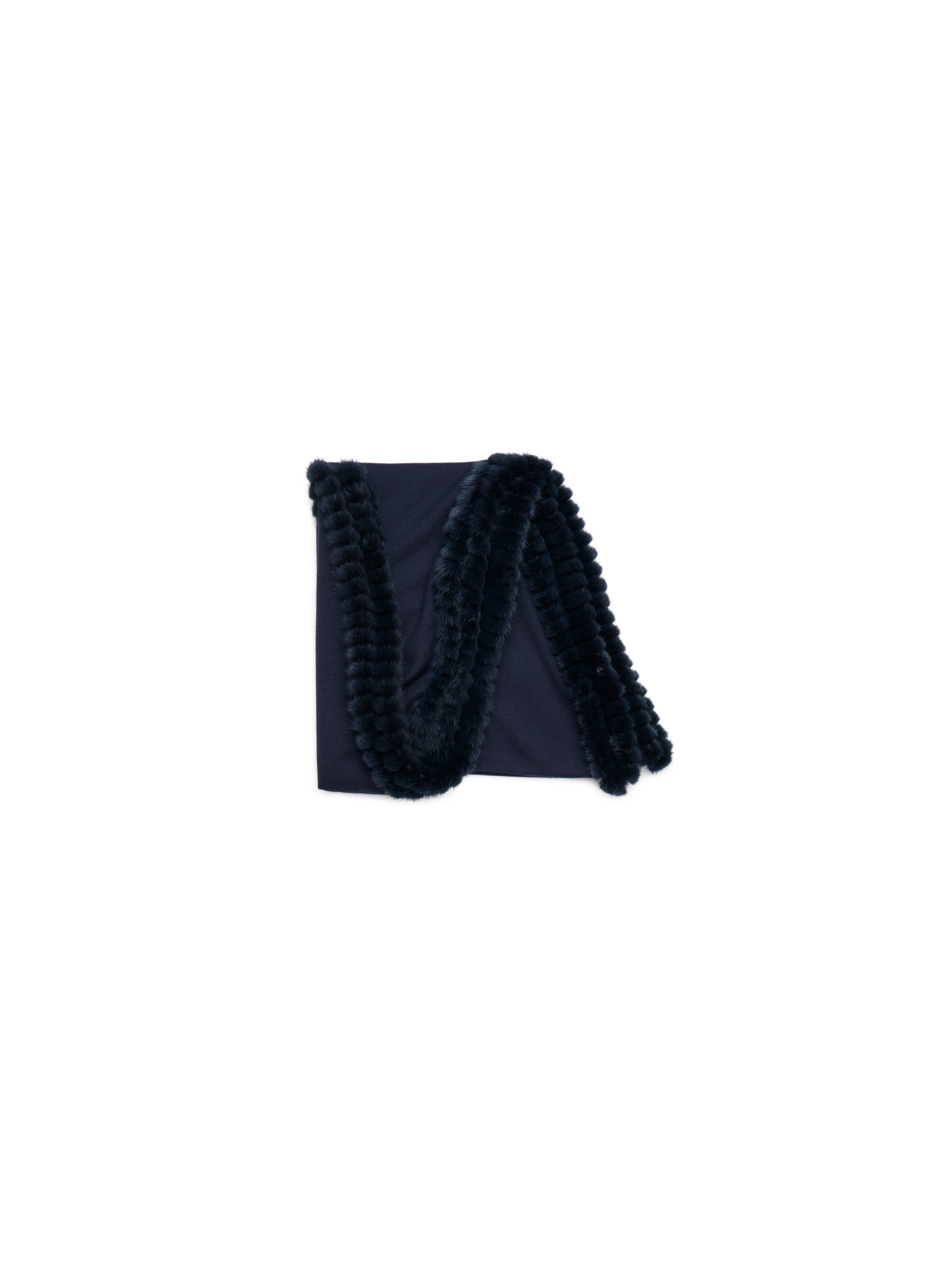 Designer Cashmere Silk Trapezoid Scarf with Mink Trim - neutral - navy - blue