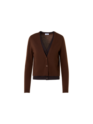 Designer Wool Cashmere Cardigan with V-Neck Trompe l'Oeil - brown