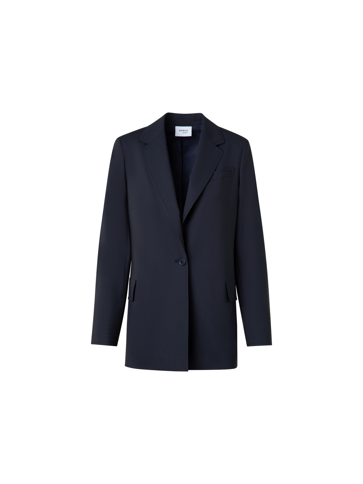 Designer Long Boyfriend Jacket in Cool Wool - navy - blue