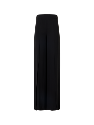 Designer Fellia Wide-Flared-Leg Pants in Silk Georgette - black