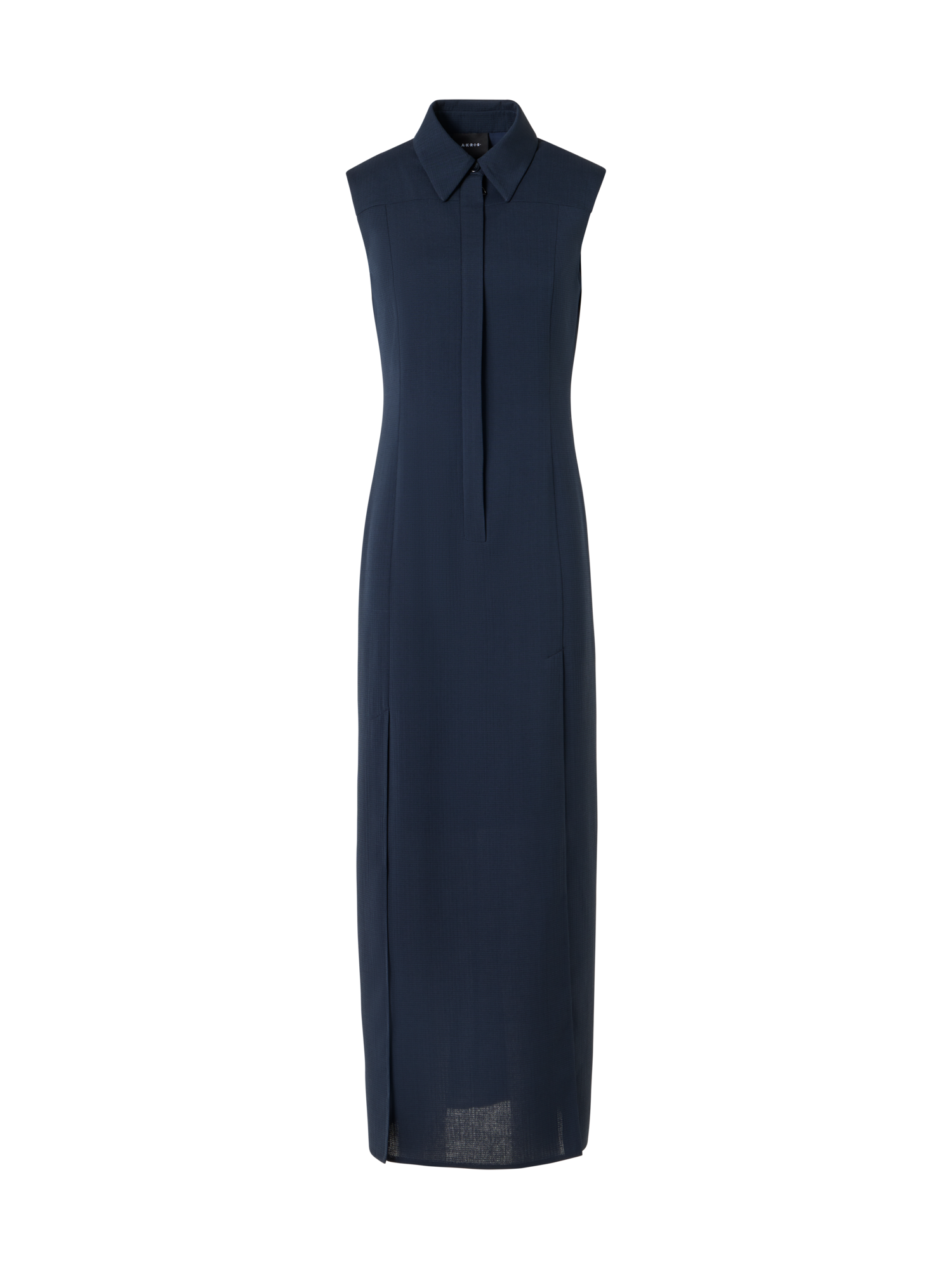 Designer Sleeveless Structured Cotton-Silk Double-Face Midi Shirt Dress - blue