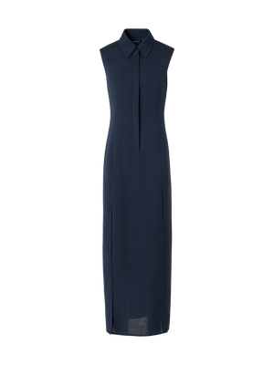 Designer Sleeveless Structured Cotton-Silk Double-Face Midi Shirt Dress - blue