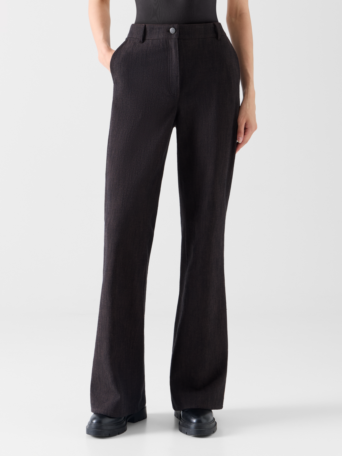 Designer Bootcut Pants in Brushed Winter Denim - brown 