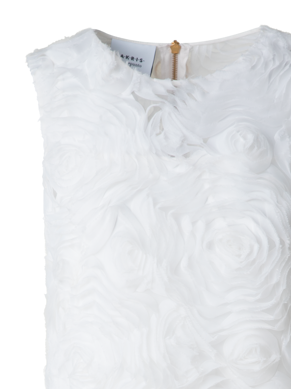 Designer Cocktail Dress with 3D Carnation Embroidery - ecru - white