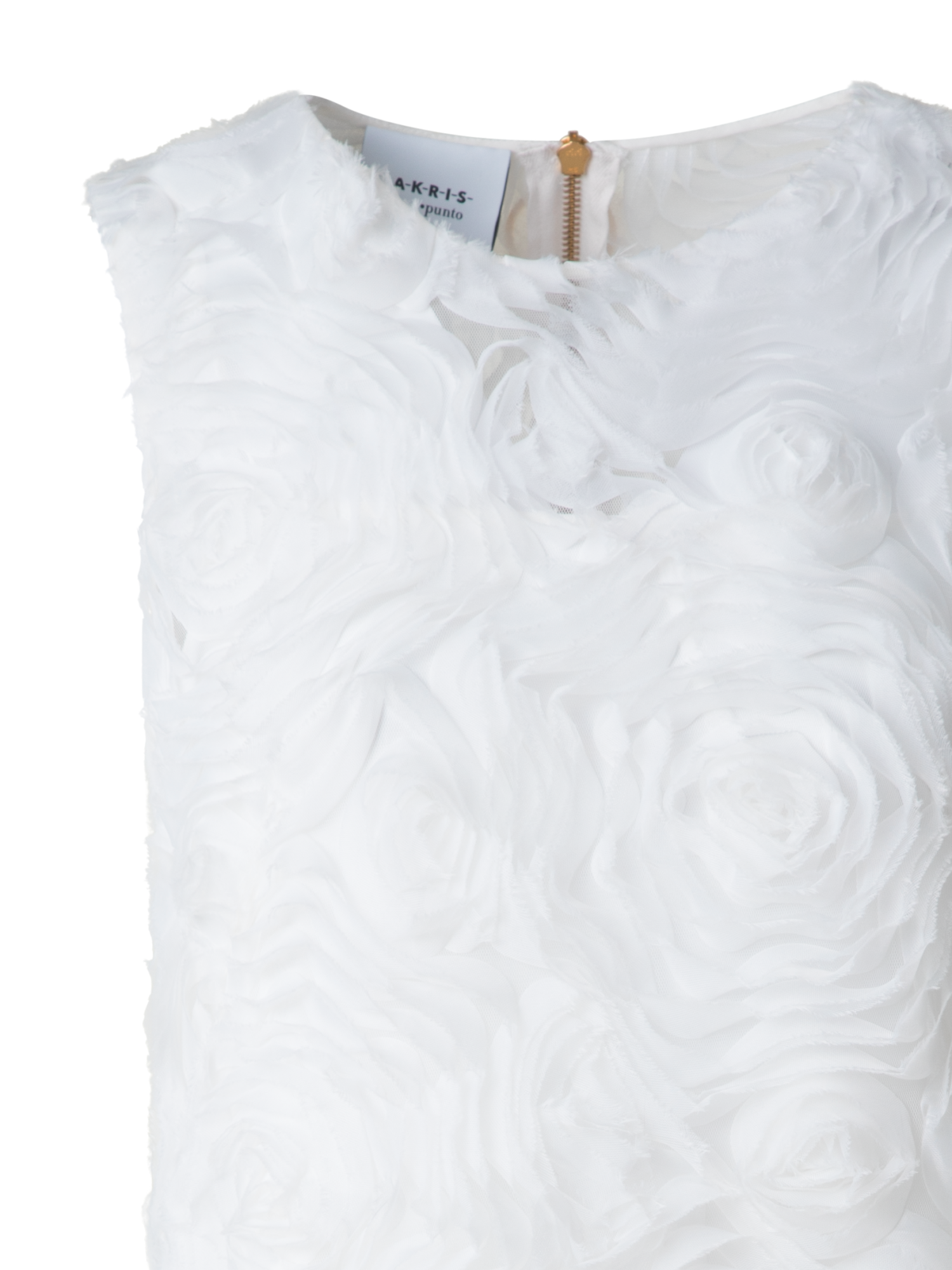 Designer Cocktail Dress with 3D Carnation Embroidery - ecru - white