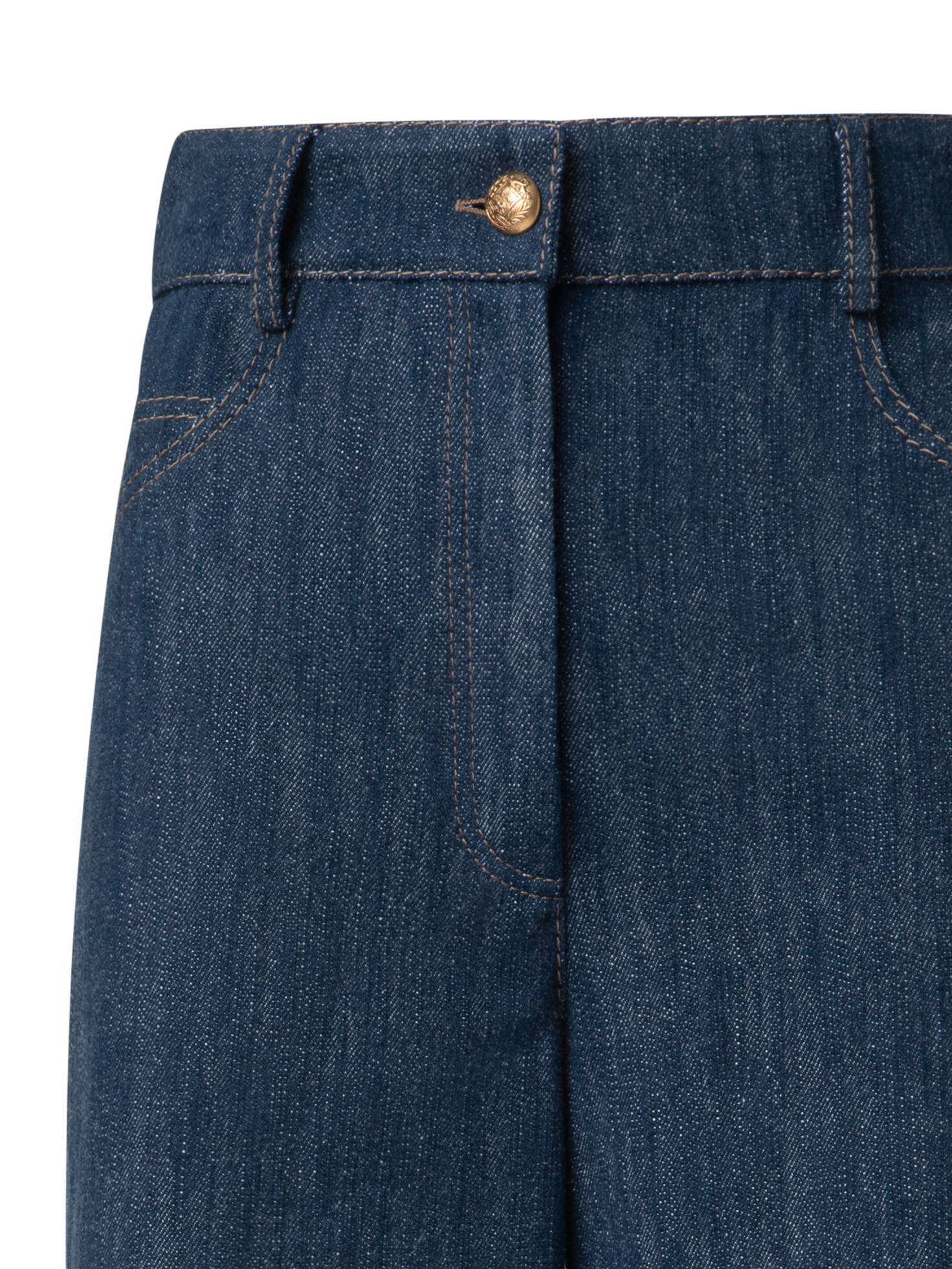 Designer Wide Cotton Wool Denim Stretch Pants - navy - blue