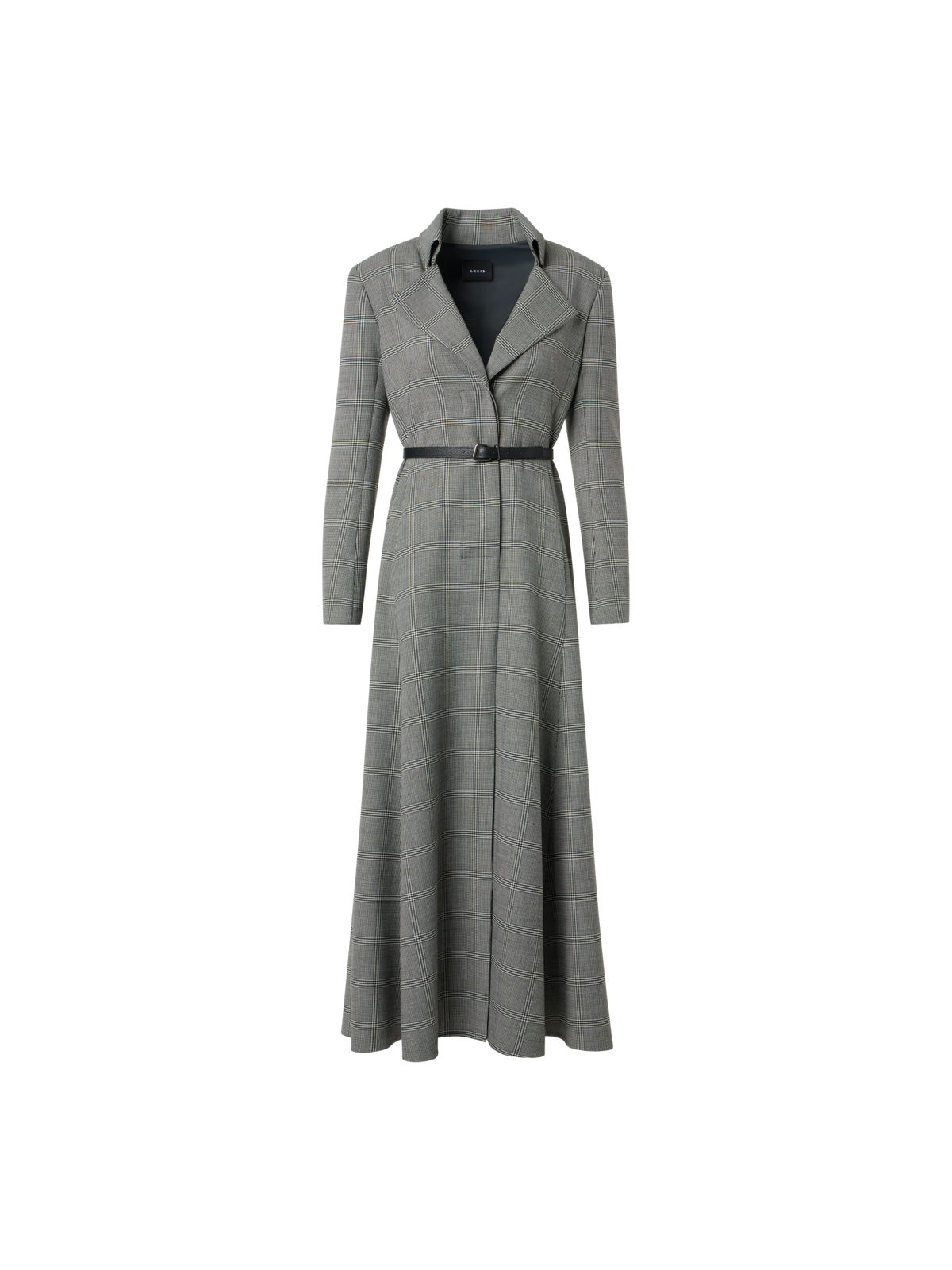 Designer Prince of Wales Check Wool Double-Face Midi Dress - grey