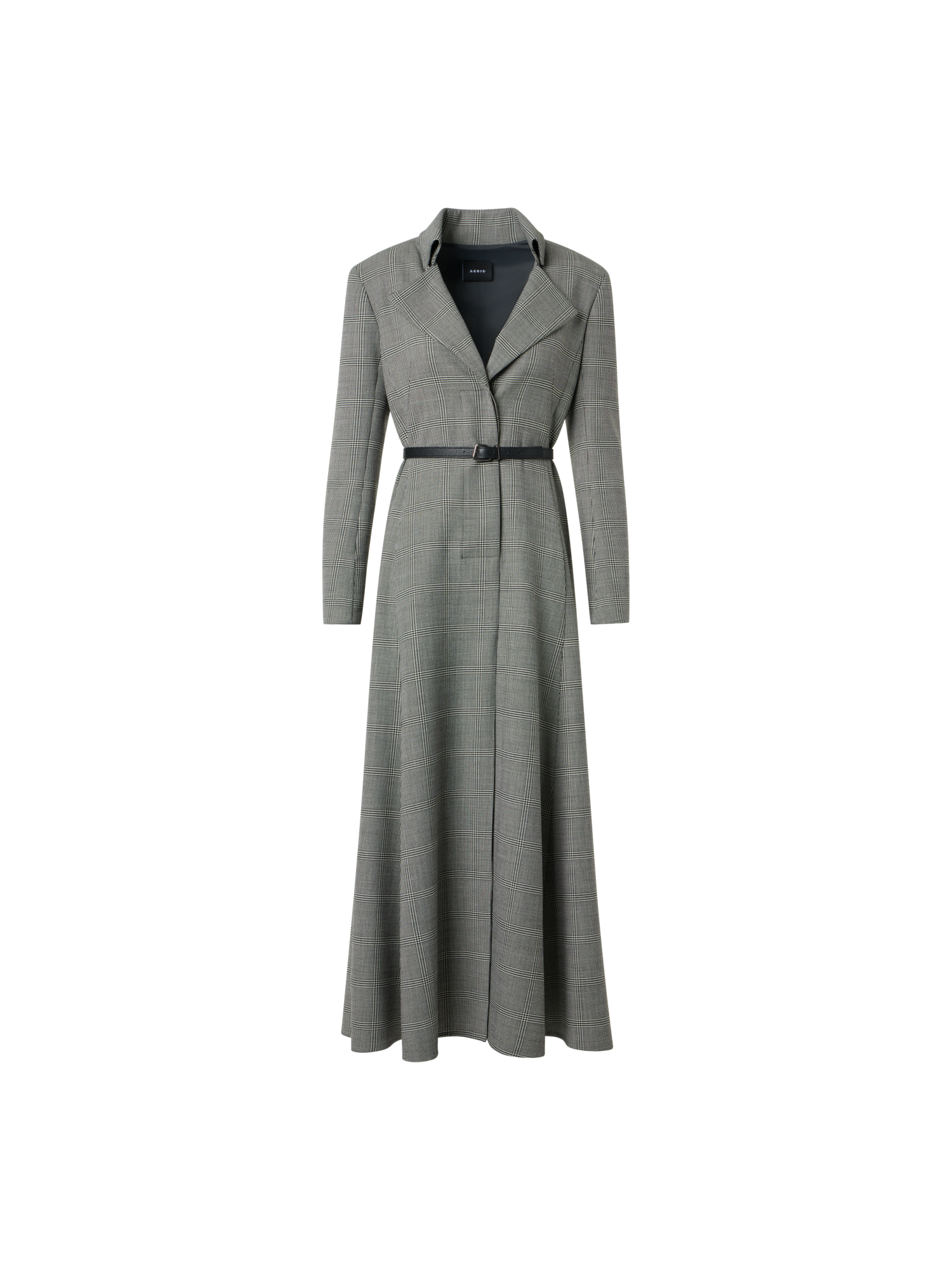 Designer Prince of Wales Check Wool Double-Face Midi Dress - grey