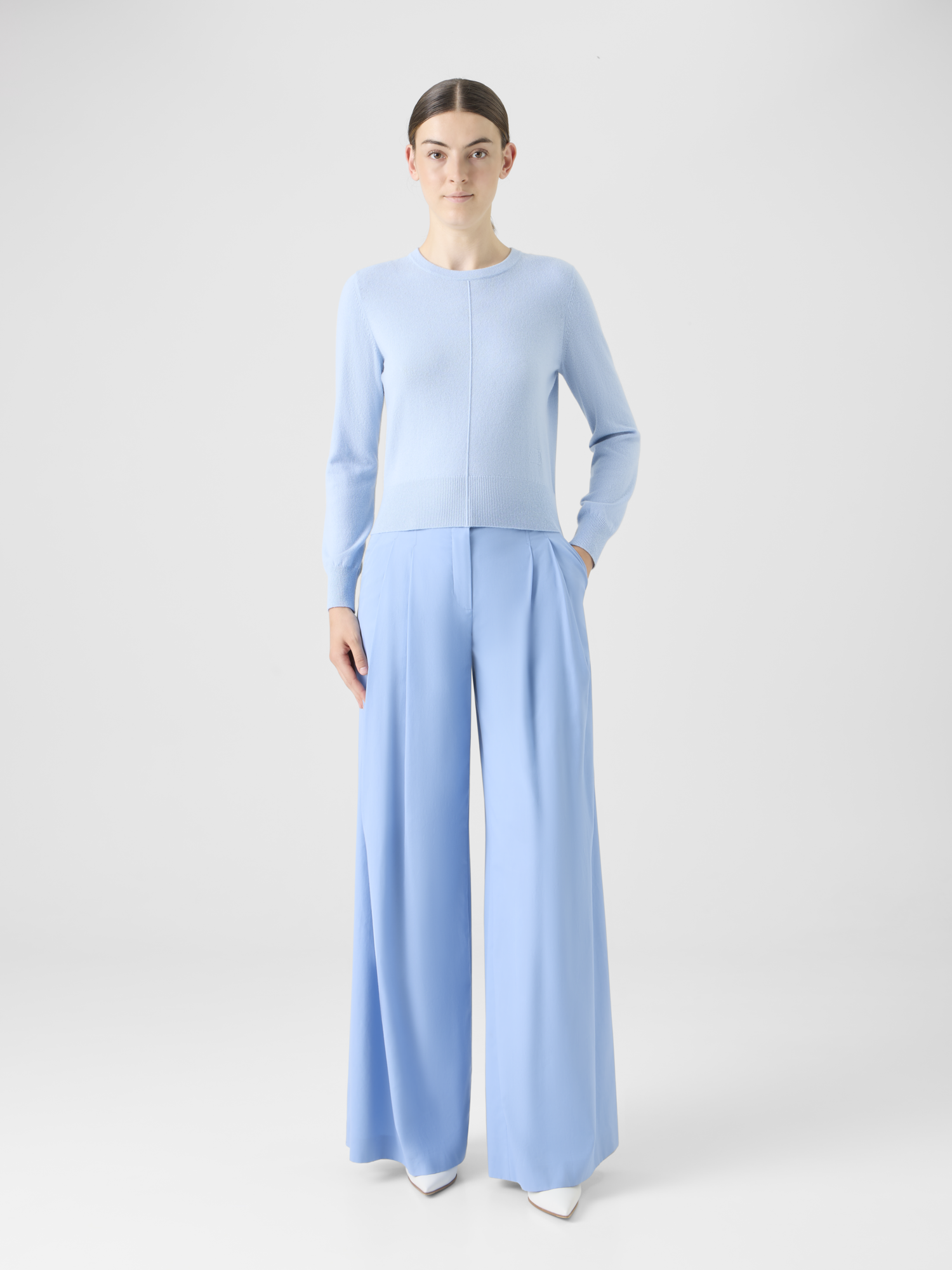 Designer Cashmere Crew-Neck Sweater - blue 