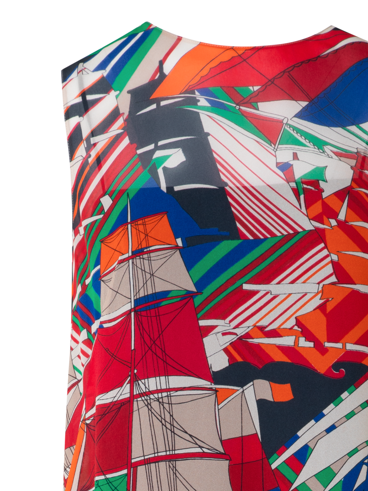 Designer A-Line Midi Dress with Sea Clipper Print - multicolor