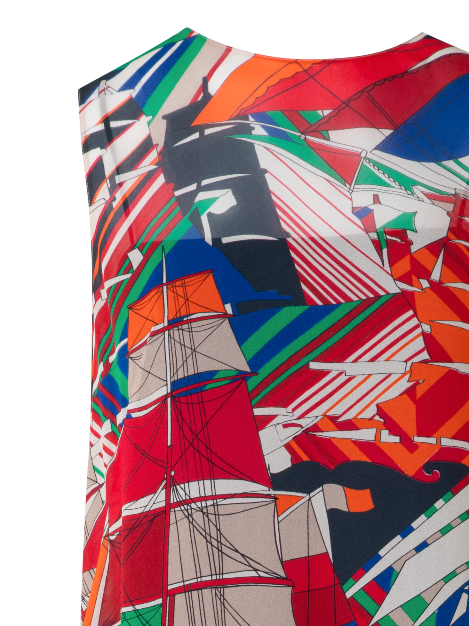 Designer A-Line Midi Dress with Sea Clipper Print - multicolor