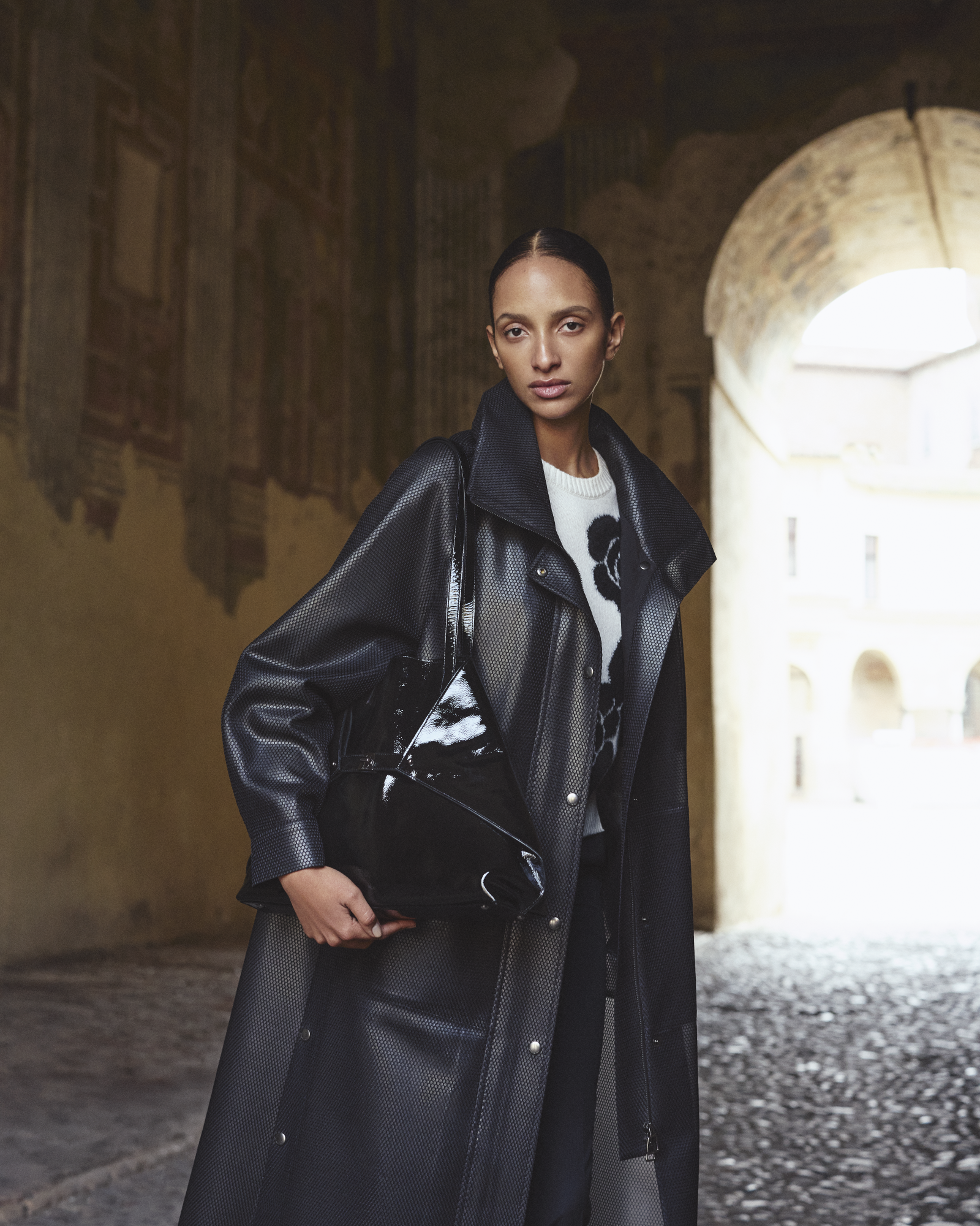 Designer Long Water Repellent Coat with Hood - black - neutral 