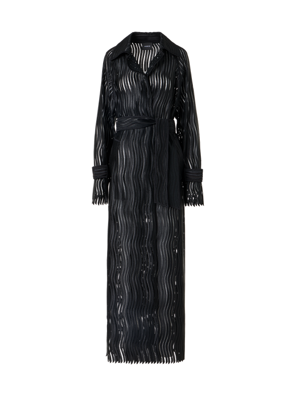 Designer Estelle Long Coat in Wave Guipure - black