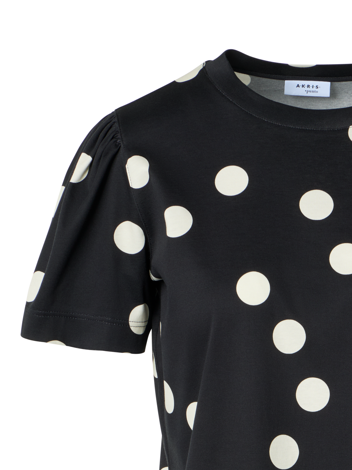 Designer Polka Dot Cotton Jersey T-Shirt with Puff Sleeves - black