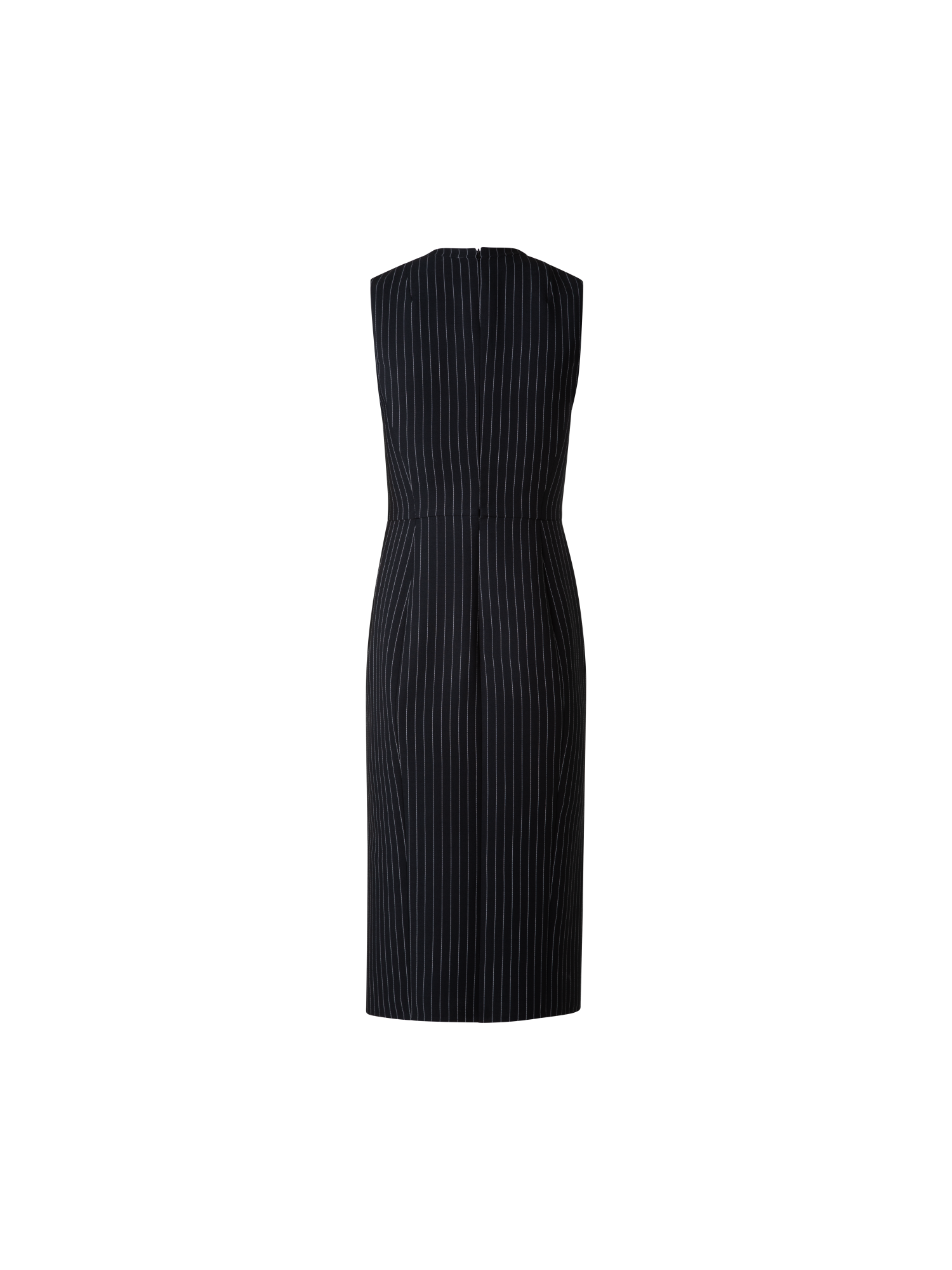 Designer Wool Double-Face Sheath Dress with Pinstripes - black