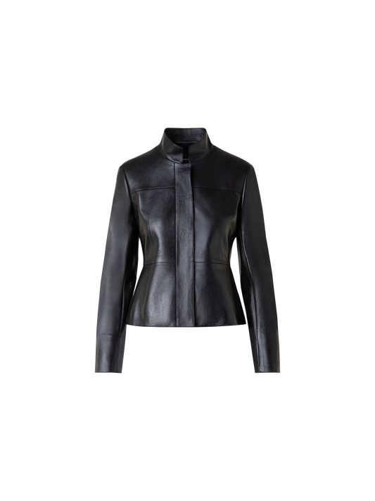 Designer Cropped Jacket in Lacquered Leather - black
