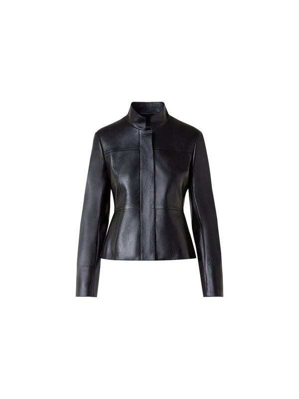 Designer Cropped Jacket in Lacquered Leather - black