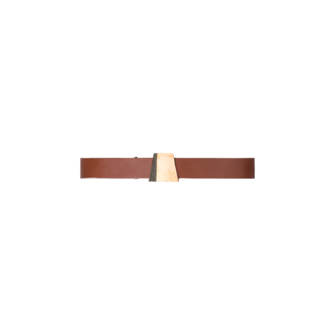 Leather Belt with Gold Trapezoid Buckle