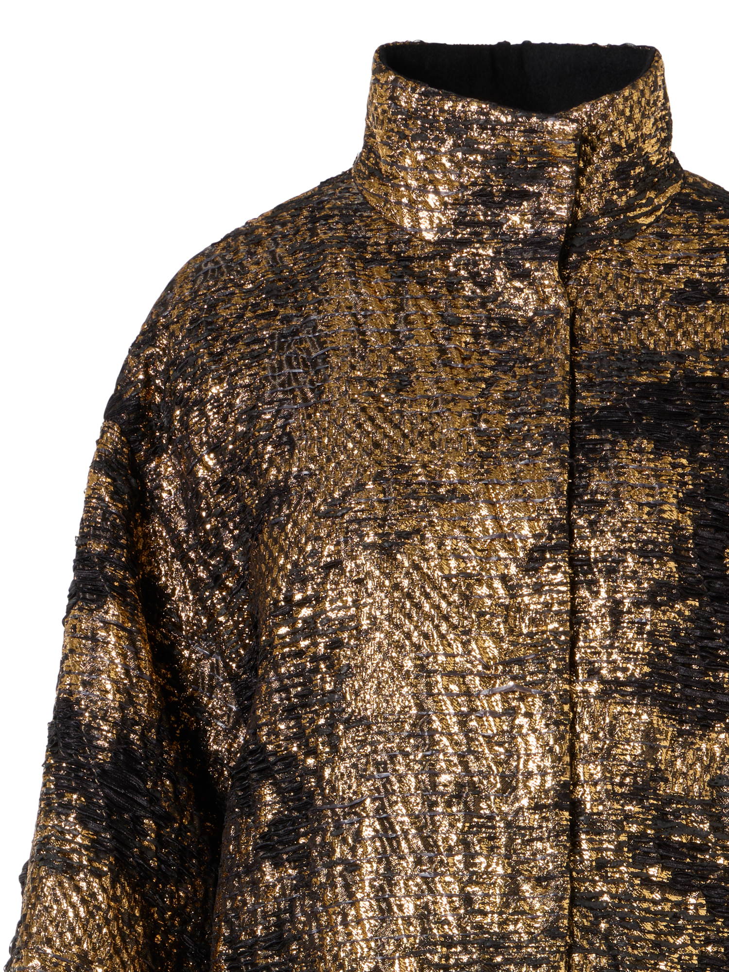 Designer Oversize Fragmented Jacquard Coat in Techno Lamé - black - multicolor - gold
